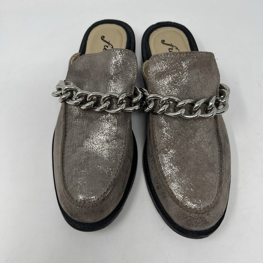 Free People EU 36 Women's Size 5.5-6 Vida Silver Metallic Chain Leather Mules - Picture 5 of 11